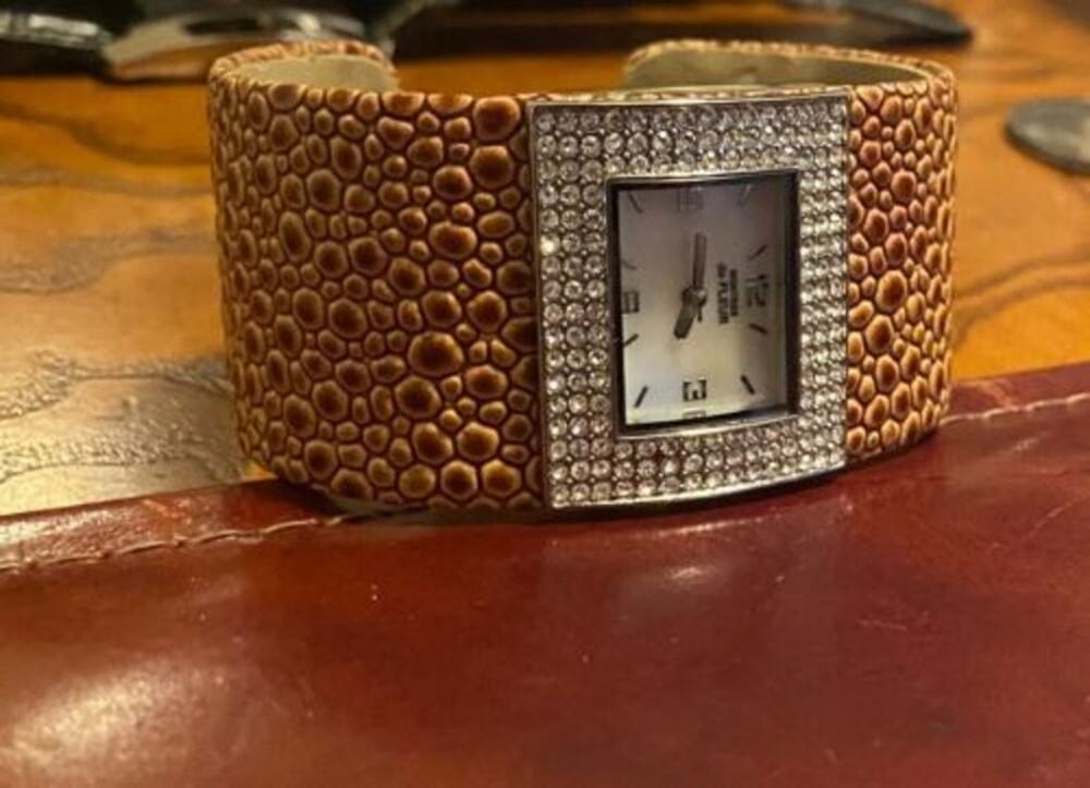 Women's Montres de Fleur Watch, Bangle Bracelet with Crystal Accented Bezel